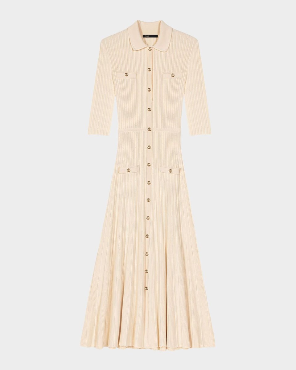 Rulexy Sequined Rib Stretch Knit Midi Dress